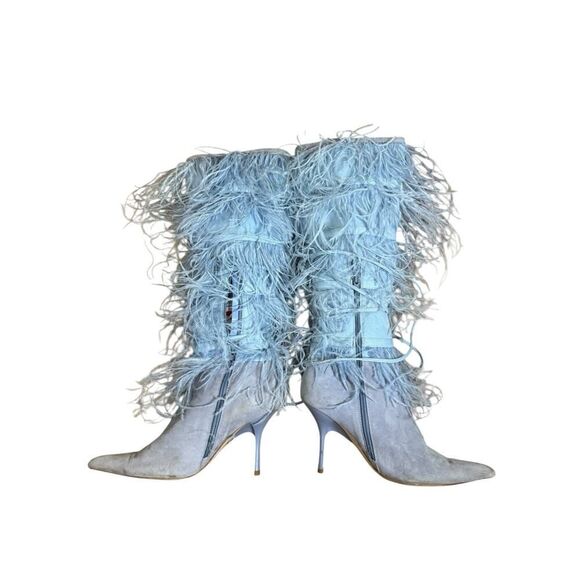 Jeffrey Campbell Shake Ya Boot Baby Blue Feather Leather Boots 7.5 - Picture 5 of 16